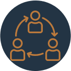 Social interaction symbol with orange figures